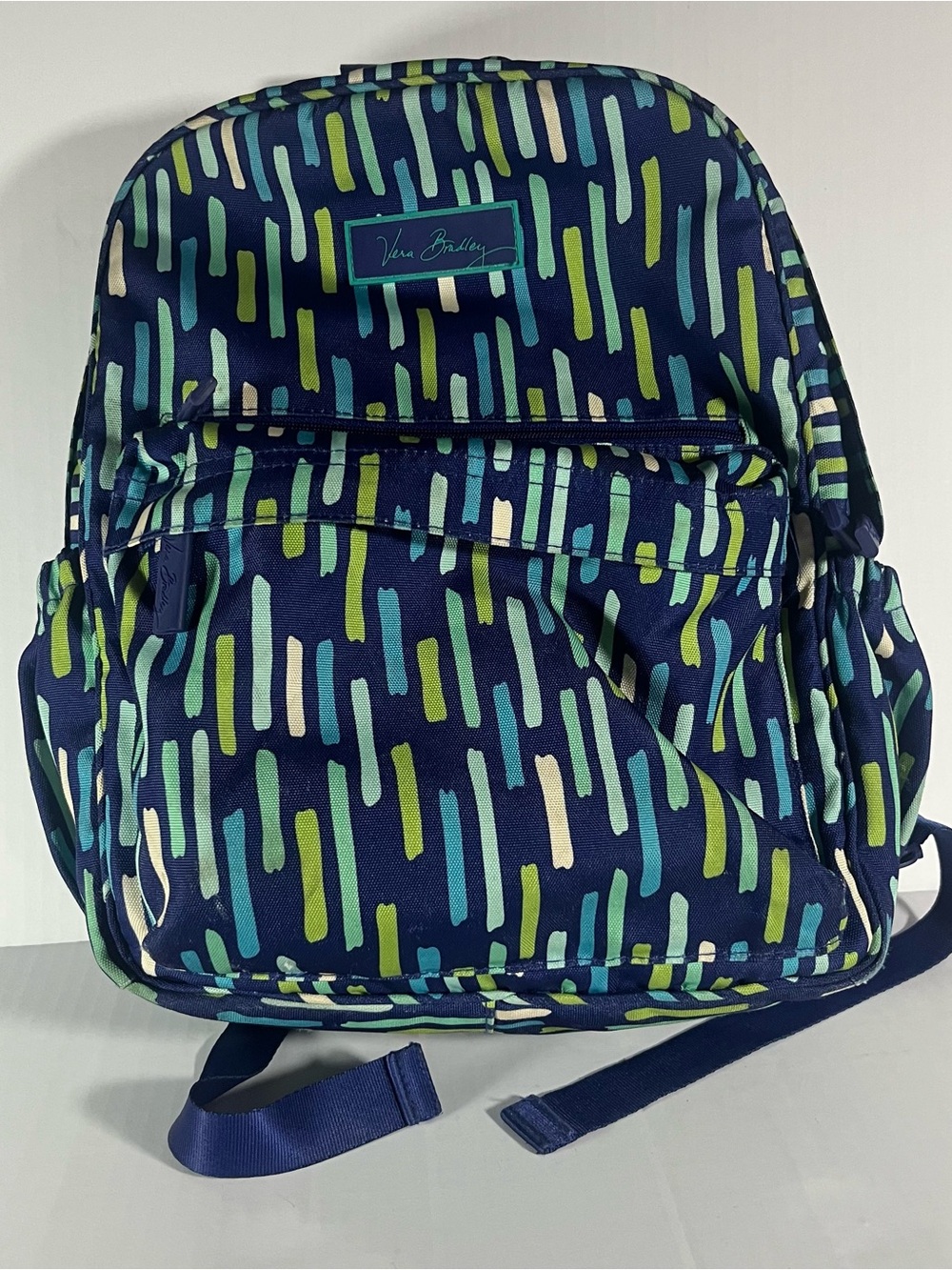 Vera Bradley Navy Backpack with Teal, Green & Cream Dash Print